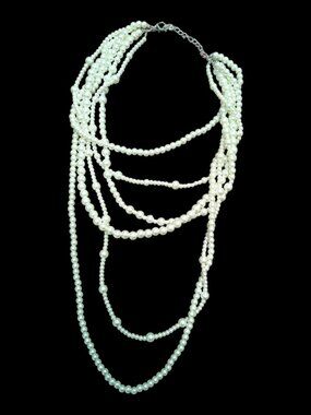 C 1946 Brand Vintage Style Multi Strand Faux Pearl Silver Tone Necklace 18.25"